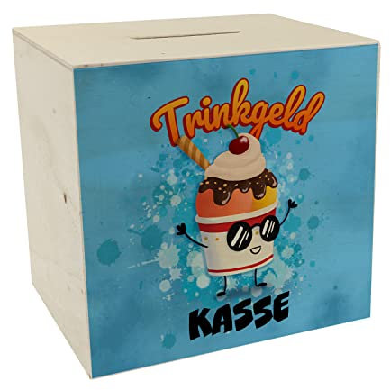 Trinkgeldkasse Spardose aus Holz mit süßem Eisbecher als Dekoration für Eiscafés Restaurants oder Bars zur Einweihung und Sommerzeit damit mehr Trinkgeld gesammelt Wird