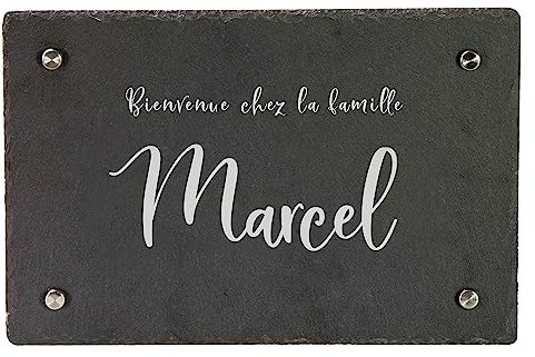 LAUBLUST Plaque de porte personnalisée - Texte & 7 polices de votre choix - Plaque maison avec nom de famille - env. 30x20cm, 4 supports muraux en inox