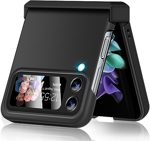 Coque de protection pour Samsung Galaxy Z Flip 3 - Ultra fine et légère - En polycarbonate - Pour Galaxy Z Flip 3 5G - Anti-rayures - 3 poches - Noir