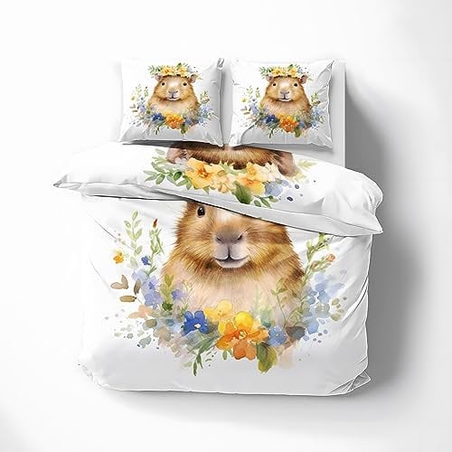 MOBEITI Capybara Bettwäsche 220x240, Tiermotiv Wendebettwäsche, Weiche Kuschelige Mikrofaser Bettbezug Set 3teilig, 2 Kissenbezug 80x80, mit Reißverschluss