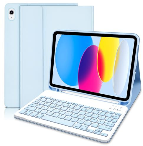 iPad 10 Generation Hülle mit Tastatur 10,9 Zoll 2022, (Deutsches) Tastatur für iPad 10. Generation, Slim Hülle mit Pencil Halter Wireless Abnehmbare Tastatur für iPad 10. Gen 10,9, Blau