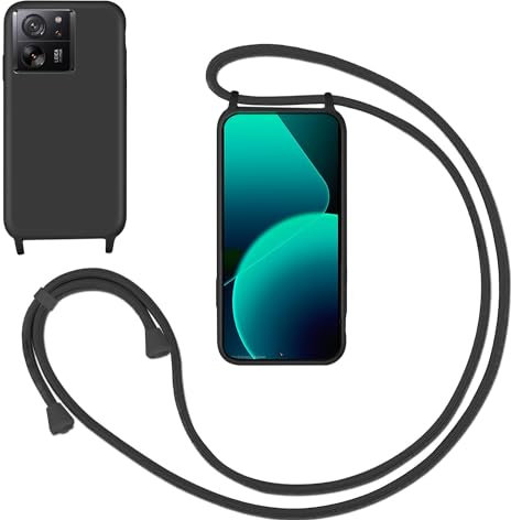 GoodcAcy Handykette Handyhülle für Xiaomi 13T/Xiaomi 13T Pro,Smartphone Necklace Hülle mit Band Schutzhülle mit Kette zum umhängen Halskette Flüssig Silikon Case für Xiaomi Redmi K60 Ultra,Schwarz