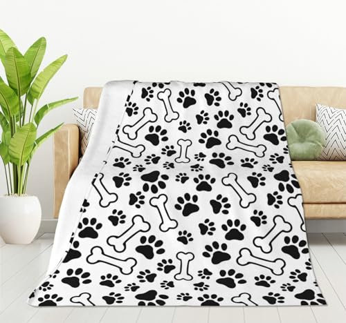 HGOD DESIGNS Hundedecke mit Pfoten und Knochen, superweiche Hundepfoten-Überwurfdecke, 130 x 150 cm, Decke für Bett, Couch, Stuhl, Herbst, Winter, Camping, Wohnzimmer, Büro