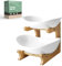 SEVEN SPARTA 2 Tier Fruit Bowl for Kitchen Counter/Ceramic Serving Bowls with Bamboo Stand/Tiered Fruit Basket for Fruit Vegetable Storage, Cake, Dessert, Nuts, Snack, Salad (Dishwasher Safe)