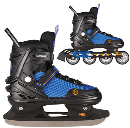 Nils Extreme Patins de Hockey sur Glace 2 en 1 Camille - Couleur : Noir/Orange - Taille : M (34-38)