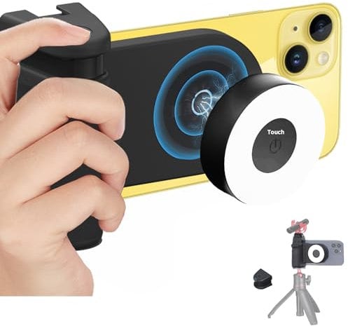 HAFOKO Magnetisch Smartphone CapGrip Kamera w Licht Handy Selfie Verschluss Griff Stativ Halterung w 1/4 Kalter Schuh mit Abnehmbar Bluetooth Kabellos Fernbedienung Kompatibel für iPhone Telefone