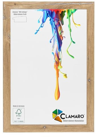 CLAMARO 'Neo Collage' Bilderrahmen 48x64 handgefertigt nach Maß | Eiche Vintage Silber | MDF-Holz Design Holzbilderrahmen inkl. Acrylglas und Metall Aufhänger (Querformat & Hochformat)