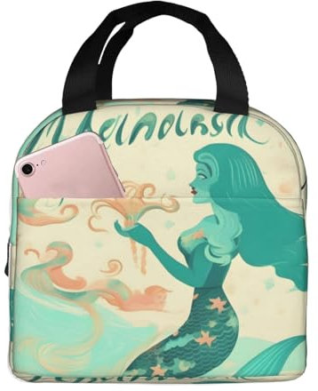 Lonchera retro de sirena para mujeres y hombres, lonchera aislada para adultos, pequeña a prueba de fugas