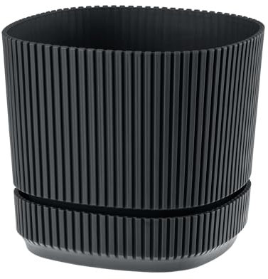 VERDENIA PERA Vaso da fiori con sottovasi, leggero, per interni ed esterni, materiale sintetico di alta qualità, elegante superficie opaca, 13 x 13 x 12 cm, antracite