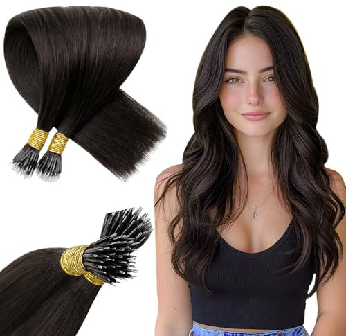 Hetto Nano Hair Extensions Real Human Hair Brown Remy Straight Darkest Brown Nano Beads Hair Extensions Invisible Ring 50s 50g 14 Inch #2