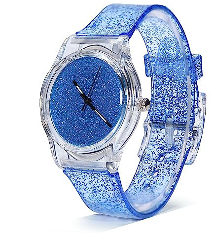 ZJchao Quarz-Armbanduhr für Damen, Glitzernde Puder-Armbanduhr, Rundes Kunststoffarmband, Verstellbare Dornschließe, Original-Quarzwerk, für den Täglichen Gebrauch