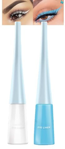 Liquid Eyeliner Matte| 2 Farben Flüssiges Eyeliner Stift | Schnell Trocknender & Wasserdichter | Hohe Pigmentierung & Candy Color Eye Make-up | Glatte Linie & Feine Feder | Blau + Weiß