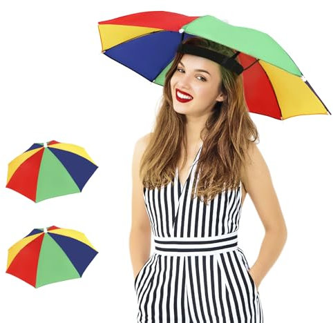 Regenschirmhut, bunte Partyhüte, freihändiger Regenschirm, verstellbar, passend für alle Altersgruppen, Kinder und Erwachsene, für Strand, Angeln, Gartenarbeit, Wassermelonenrot, 2 Stück