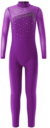 Kaerm Body da Ginnastica Artistica Ragazza con Strass Tuta Intera 1 Pezzo Bodysuit da Ballo Pattinaggio Costume di Danza Leotards Fitness Dancewear