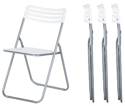 Liink1Ga Klappstuhl Gartenstühle 4er Set, Campingstuhl Faltbarer Campingstühle Klappstuhl Konferenzstuhl Besucherstuhl Garten Camping Stuhl bis 150 kg,Kunststoffsitz und Metallrahmen,Weiß&Silber