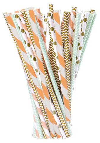Pailles carton Élégantes bambou en Papier de Qualité Supérieure pour Fêtes et Célébrations Mémorables Anniversaire Mariage Noël Douche de Bébé Célébration et Fête(Or Vert et Orange)