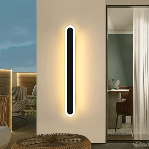 Mikeru 60CM Modern Minimalist Outdoor Wall Light, 3000k Warm White 22W Wall Mounted LED Outdoor Lights Mains Powered Long Strip Wall Light for Garden Fence Decorative Lighting