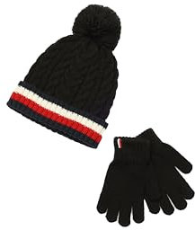 Tommy Hilfiger Jungen Cable Hat and Gloves Set Beanie-Mütze, Schwarz, 8