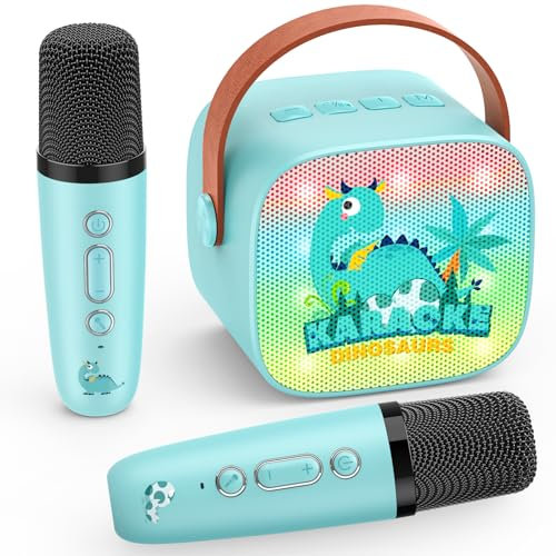 Dislocati Dinosaur Kids Microphone,Dinosaur Toys for Boys Toys Age 3-12 Year Old Boys Gifts Wireless Bluetooth Speaker Mini Karaoke Machine 2 Microphones Karaoke Microphones Gifts for Boys Age 3-12