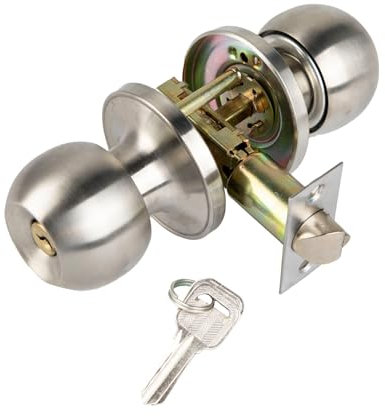 Cumnvulnt Door Knobs with Lock and Key, Stainless Steel Door Knob with Lock, Door Knobs Internal for Bedroom, Bathroom, Office, Entrance(Silver)
