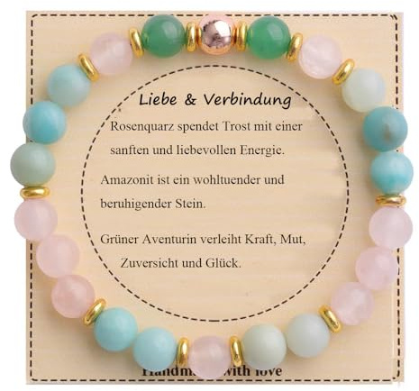 UEUC Heilstein-Perlenarmband für Frauen, Armband mit natürlichen Edelsteinen, Gleichgewichtsschutz, spirituelles Kristallperlenarmband zur Angstlinderung mit Bedeutungskarte