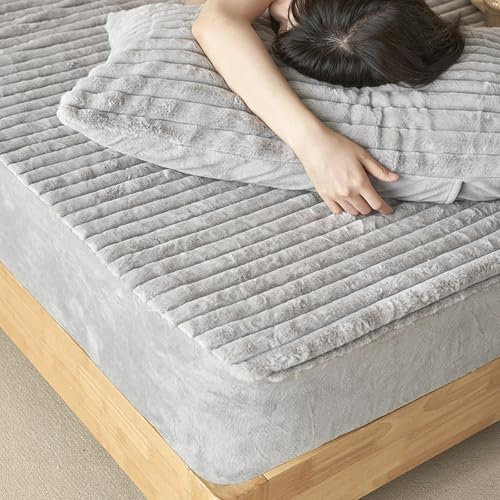 JIANINGHOME Super Soft Spannbettlaken 180x220,Winter Spannbettlaken Flanell Plüsch Spannbetttuch Flauschig und Warmes Bettlaken