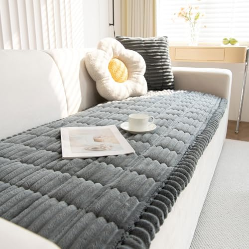 ShowyLive Cord Sofa überzug 1/2/3/4 Sitzer L Form Couch Überzug Ecksofa rutschfest Hund Katze -Antirutsch, Anti Slip Sofabezug Sofa Überwurf (Dunkelgrau, 90 * 160CM)