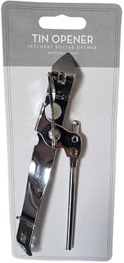 Strong Durable Stainless Steel Tin Can Opener, Manual Tin Opener, Built in Bottle Cap Opener, Compact for Easy Storage, Travel Can Opener, 2 in 1 Can & Bottle Opener (1)