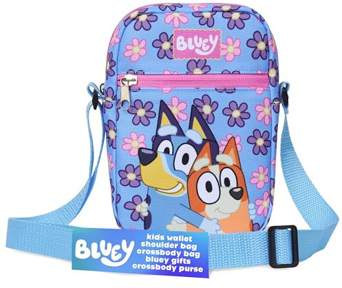 Bluey Bolso Bandolera Niña Bonito Bolsa de Mano para Movil Viaje Bolsos Niña Pequeño con Cruzado Ajustable Regalo para Niñas (Bluey Flores)