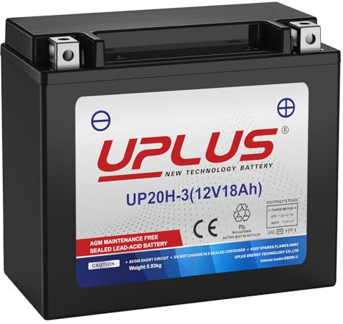 UPLUS Motorcycle Battery UP20H-3 Replacement for YTX20HL-BS YTX20L-BS, 12V 10Ah Agm Maintenance Free Batteries for Bike ATV Scooter