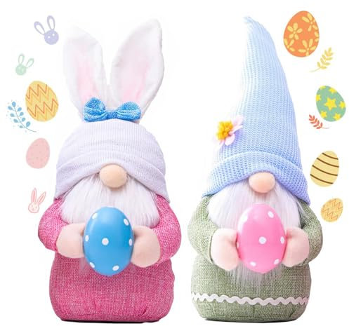 QINQINZIJIN Osterdeko Wichtel, Ostern Wichtel, 2 Stück Handgemachte Plüsch Puppen Ostern Zwerg mit Eiern, GNOME Bunny Gesichtslose Puppe für Kinder Frauen Männer Geschenk Frühlingsdeko