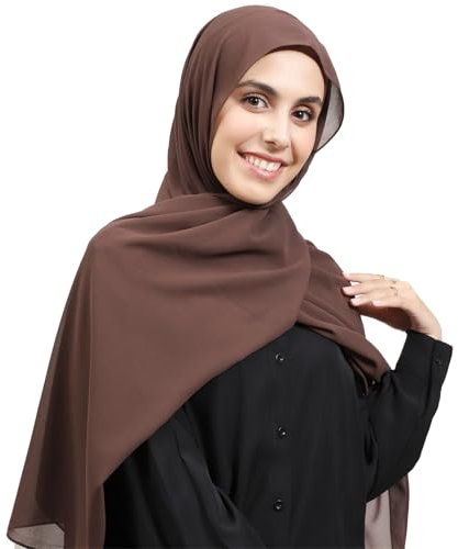 HURESON Instant Chiffon Hijab Set 3-in-1 Hijabs Schal mit integrierten Magneten und Unterkappen-Kopfwickel mit Modellmütze, Kaffee Nr. 2, Large