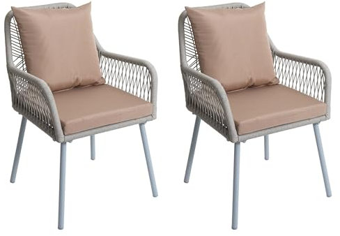 Mendler Set 2 sedie da giardino HWC-O12, da esterno alluminio intrecciato a corda Rope - grigio chiaro, cuscini taupe