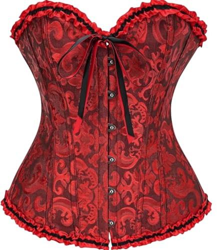 AMateschitz Femme Corset Gainant Poitrine Complète Bustier Corsage Top Gothique Bustier Corset à Lacets Impression Florale Vintage Fermeture Devant Shaper de Corps Corset Sous-Poitrine Blanc, noir