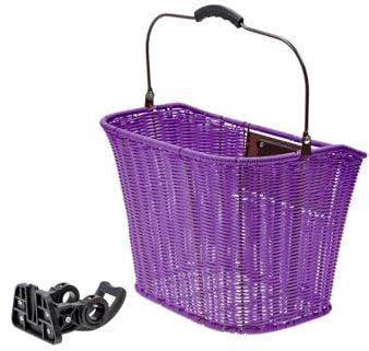 Fahrradkorb Rattan-Look – Retro Einkaufskorb für City- & Hollandrad – Mit EasyKlick-Halterung – Schnelle Montage (Lila)