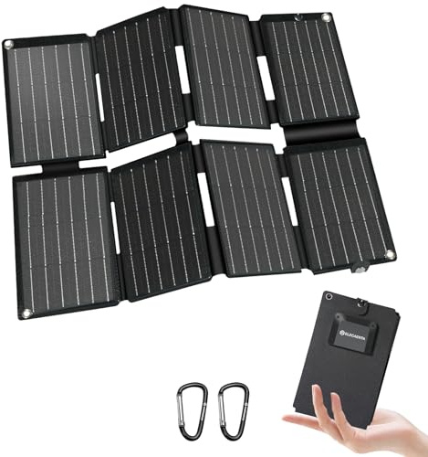 ELECAENTA 25W ETFE Foldable Solar Charger, Pocket-Size Folding Solar Panel with USB-A and USB-C Ports, IP68 Waterproof Compatible with Cellphone, Tablet, Power Bank, for Backpacking, Camping, Hiking