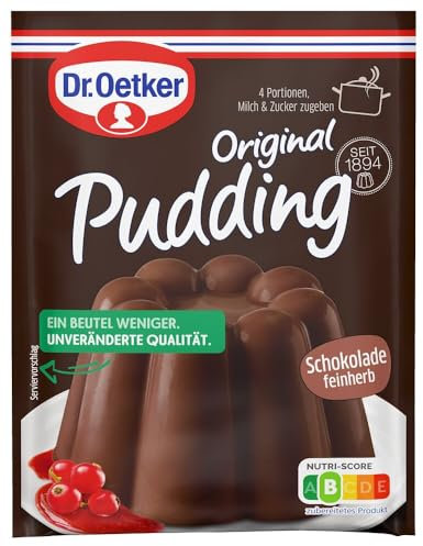 Dr. Oetker Original Pudding Schokolade feinherb 22er Pack, Puddingpulver zur Zubereitung eines leckeren Desserts mit feinherber Schokolade (22 x 2 x 48 g)