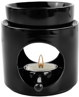 Culinavog Bruleur Bougie en Ceramique, Diffuseur d'huile et de Cire, Céramique Aroma Lampe avec Cuillère à Bougie, Brûleurs et Diffuseurs d'Huiles Essentielles pour Noël, Halloween, Maison (Noir)