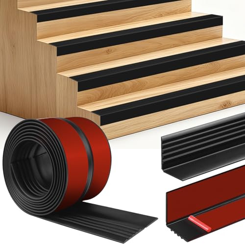 Treppenkantenprofil selbstklebend Treppen Kantenschutz rutschfeste Treppenkante flexibel Treppenkantenprofil Vinyl Winkelprofil (1m, 50×48mm, Schwarz)