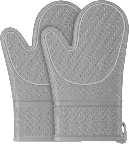 Oven Mitts, Anti-Slip Silicone Oven Gloves, Up to 500℉ for Kitchen Cooking | Oven Gloves Heat Resistant, Silicone Oven Mitts, Oven glove for Home Ovens, Charcoal Grills, Campfire Cooking