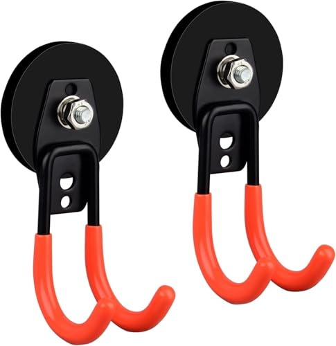 ULIBERMAGNET Garage Starke Magnethaken, 2er Pack Schwerlast-Große J-Haken mit Magnet, rutschfeste Beschichtung – Magnethaken für Gartengeräte, Seile, Bohrmaschinen