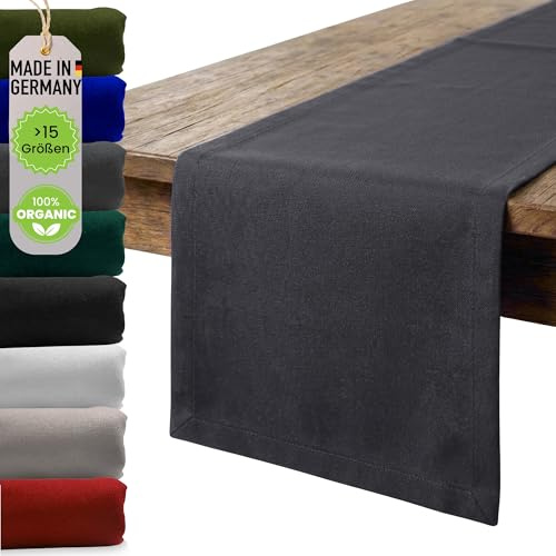 chambry Premium Tischläufer 100% Baumwolle (Canvas) - Handarbeit Made in Germany - nachhaltige hochwertige Tischdekoration - Anthrazit 30cm x 140cm
