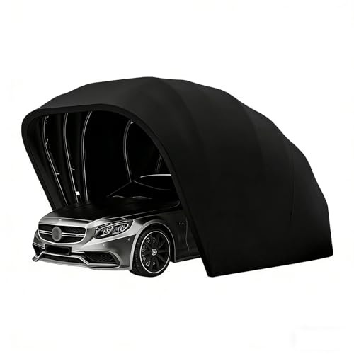 Cochera De Acero Inoxidable, Toldo Retráctil para Coche, Garaje Plegable Semiautomático, Diseño Hidráulico, Cochera Resistente A La Intemperie para Vehículos(Black,5.5 * 2.5 * 2.3M)