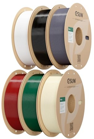 eSUN 6KG PLA+ 1.75 mm Filament, 6-Farben-Mischung | 3D Printer PLA Plus Filament, 1kg Spule, insgesamt 6kg, Schwarz + Kaltweiß + Grau + Knochenweiß + Piniengrün + Feuerrot