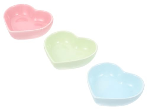VALICLUD Lot de 3 Gamelles en Céramique de Cœur pour Hamsters Nains Bol Alimentation 3 Couleurs Anti-Renversement Facile à Nettoyer Accessoires pour Petits Animaux de Compagnie