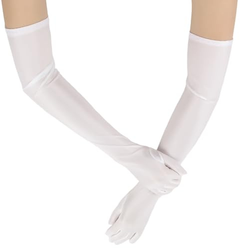 TGKEAIY Lange Handschuhe, Satin Classic Abendhandschuhe, Damen Weiß Elastisch Handschuhe, für Classic Opera Party HalloweenKarneval Kostüm