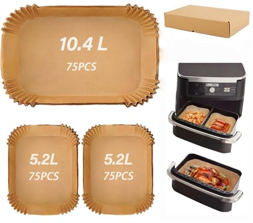 MAUAG airfryer backpapier225pcs backpapier für heißluftfritteuse+ölsprüher Set.Zubehör für Ninja Foodi AF500EU AF500EUCP Airfryer und Cecotec Dual 9000 9L.100ml Öl Sprühflasche Edelstahlglas ÖLspray