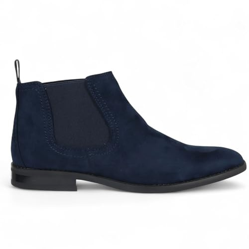 Infinity Leather Dolcetto Herren Chelsea Stiefel aus marineblauem Wildleder, gefüttert mit Echtleder, zum Hineinschlüpfen