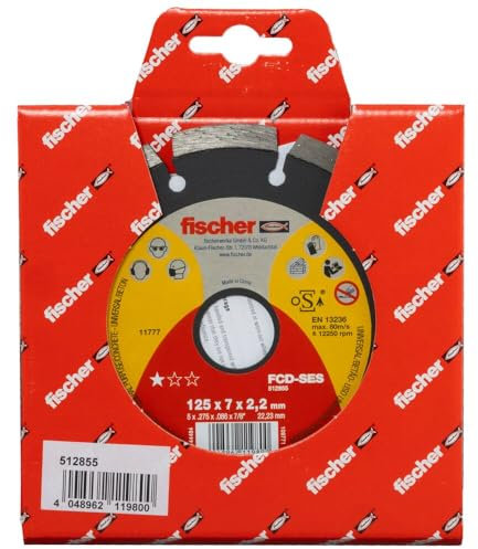 Fischer FCD-SES 125x2,2 DIA Disco da Taglio Diamantato Corona Segmentata per Taglio Veloce Cemento Armato, per Smerigliatrice Angolare, 1 pz