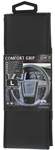 CAR+ Flat Steering Wheel Cover, Large, Black with Black Stitching
